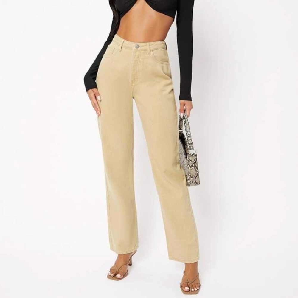 SHEIN Slant Pocket Straight Leg Jeans - Khaki